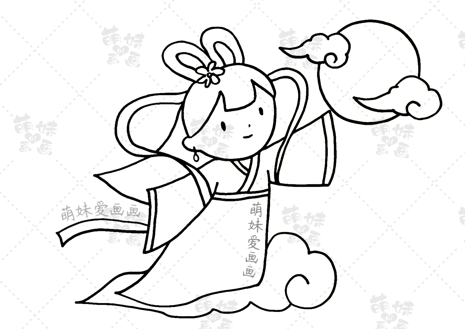 中秋节手抄报嫦娥奔月简笔画,中秋节手抄报人物简笔画