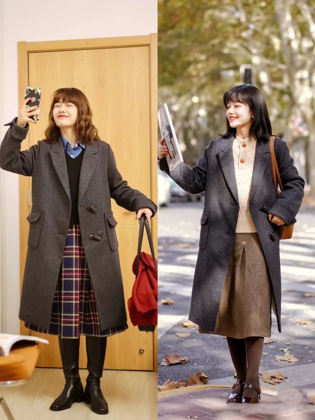 小个子如何穿大衣好看,小个子穿宽松格子大衣好看吗