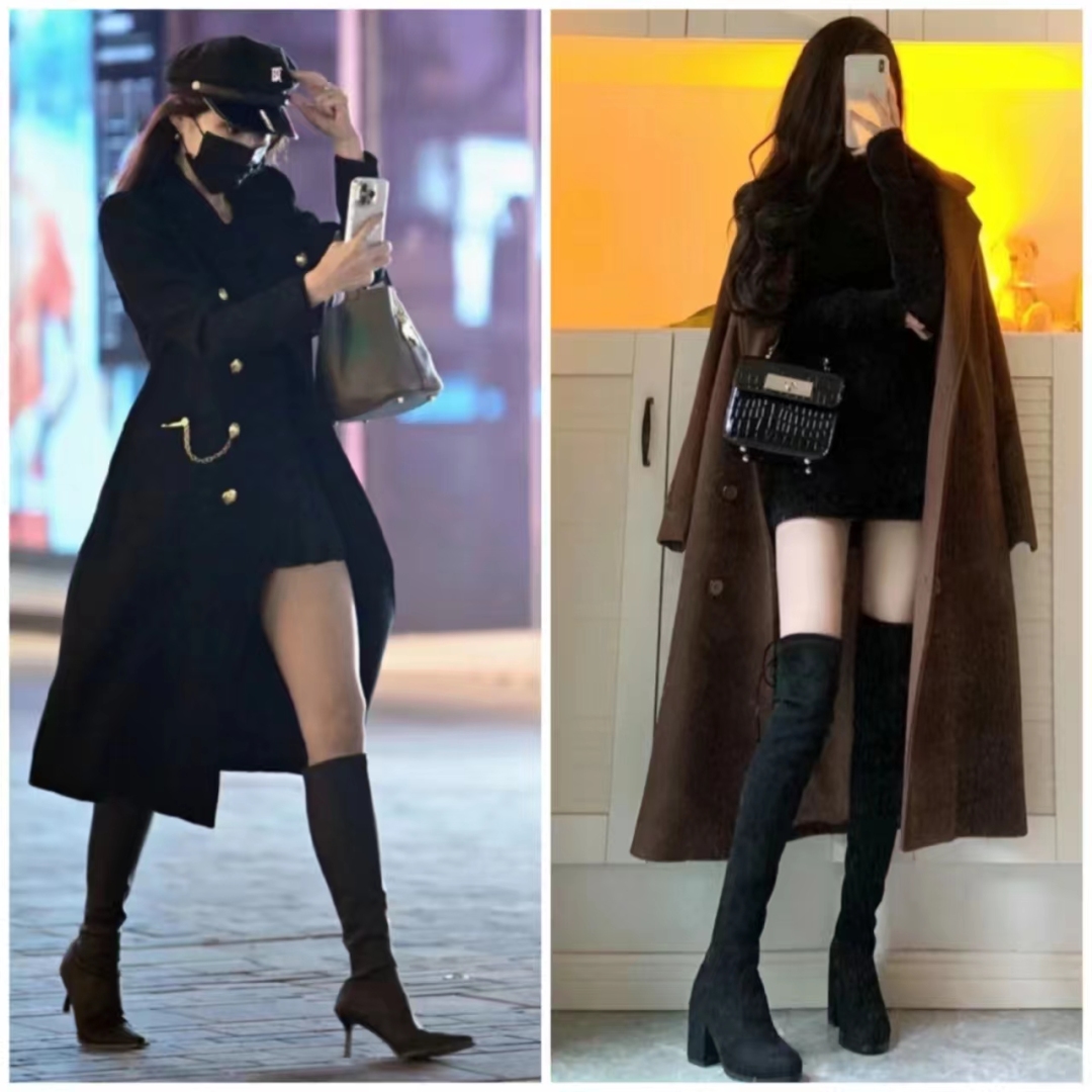 流行的靴子搭配什么衣服图片,中长靴子穿衣搭配图片2020秋冬