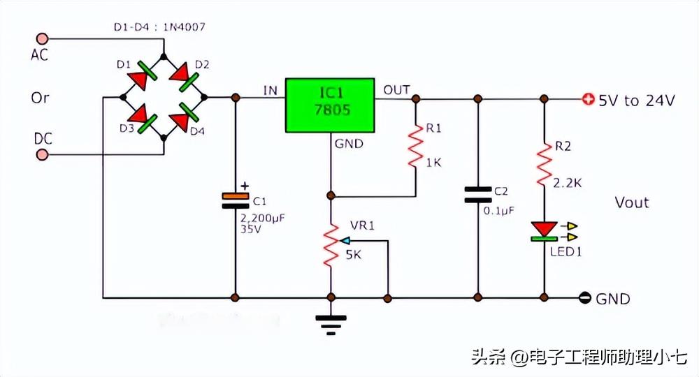 lm7805电源电路原理,lm7805稳压电路容易出现哪些故障