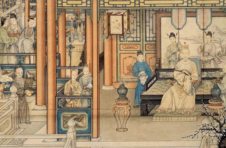 古代躺椅古画,古画之圆鼓凳