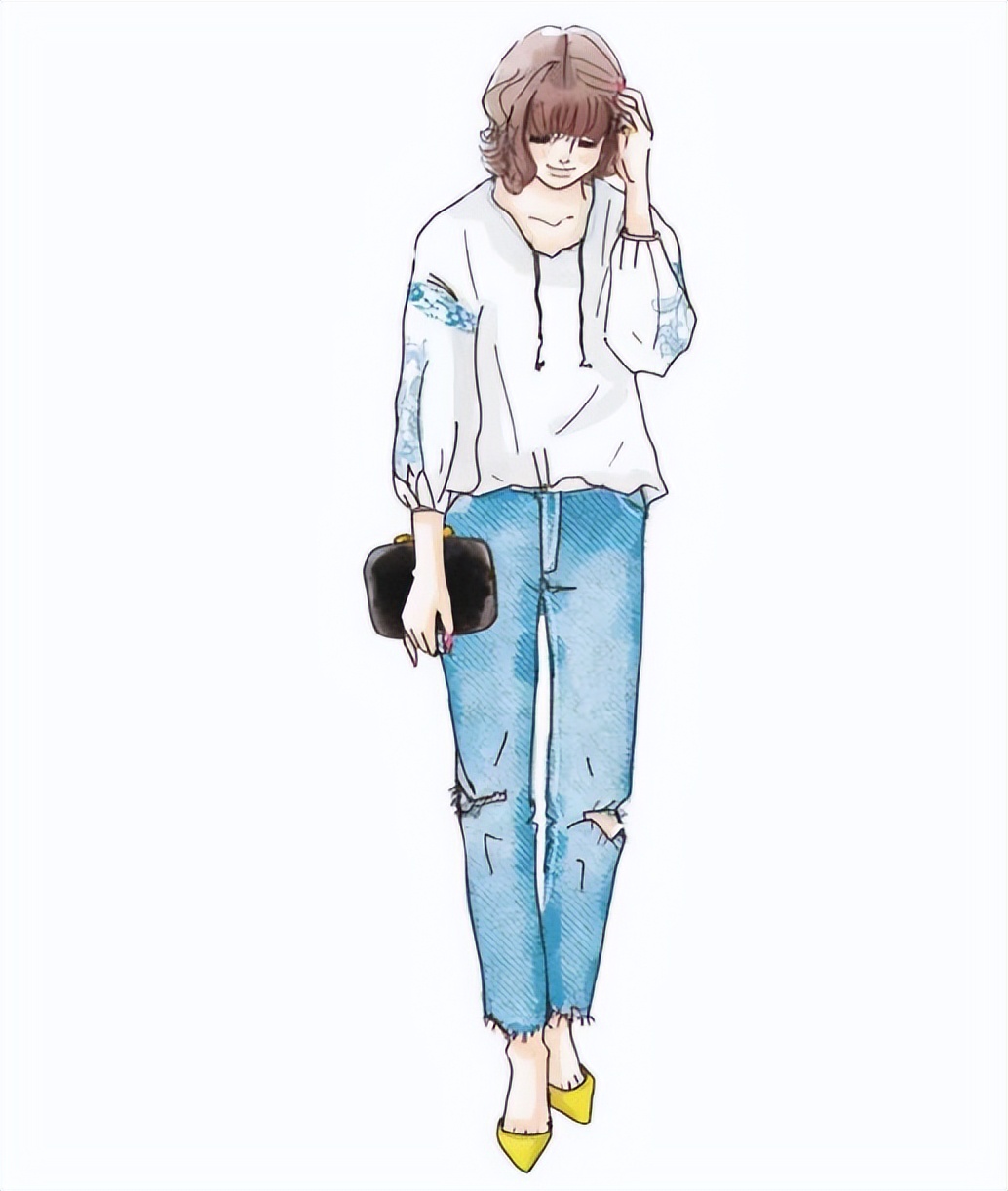 四种不同风格的穿搭手绘,日系手绘风格穿搭