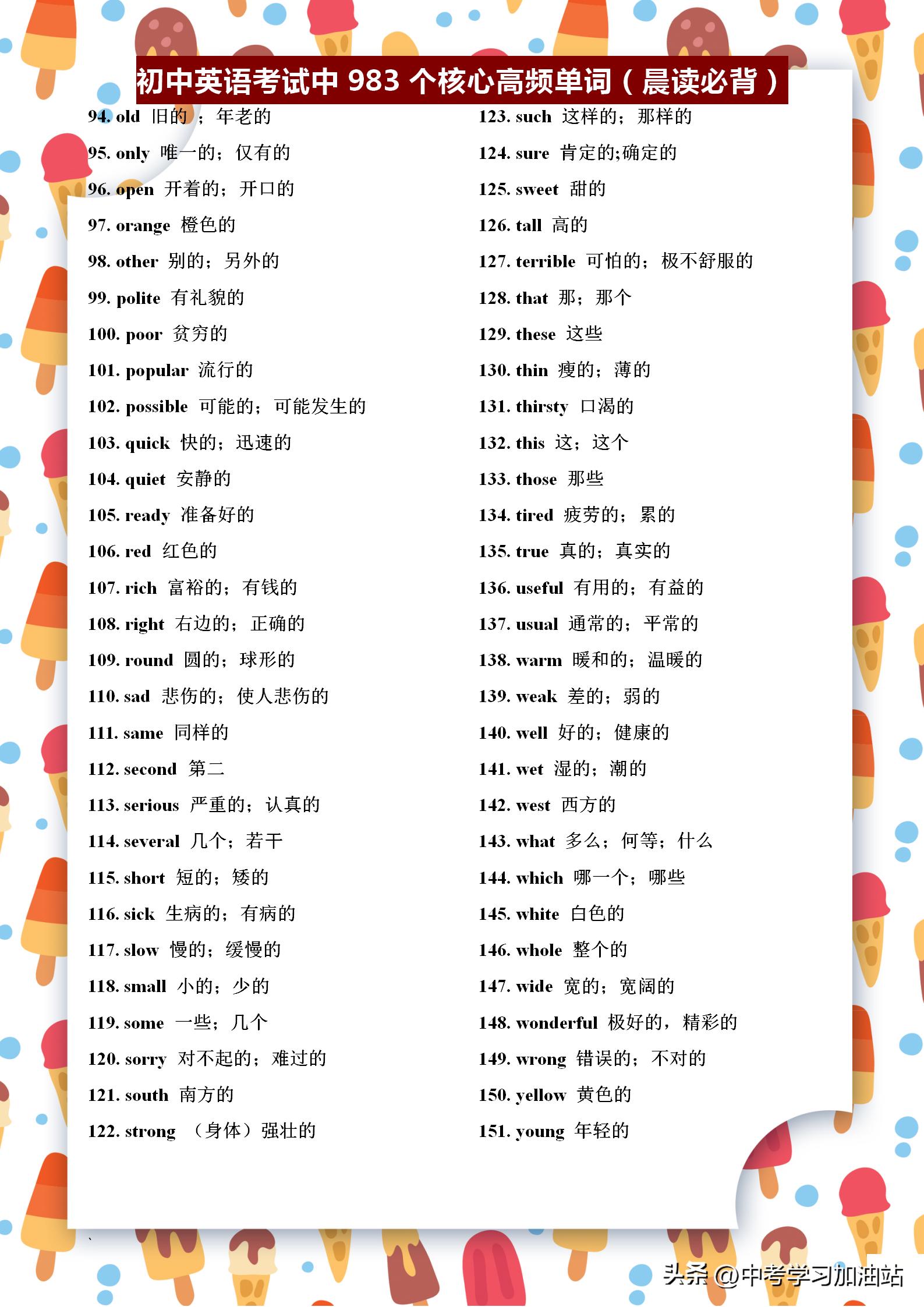 初中英语阅读考试中的高频词,小学初中考试高频英语单词