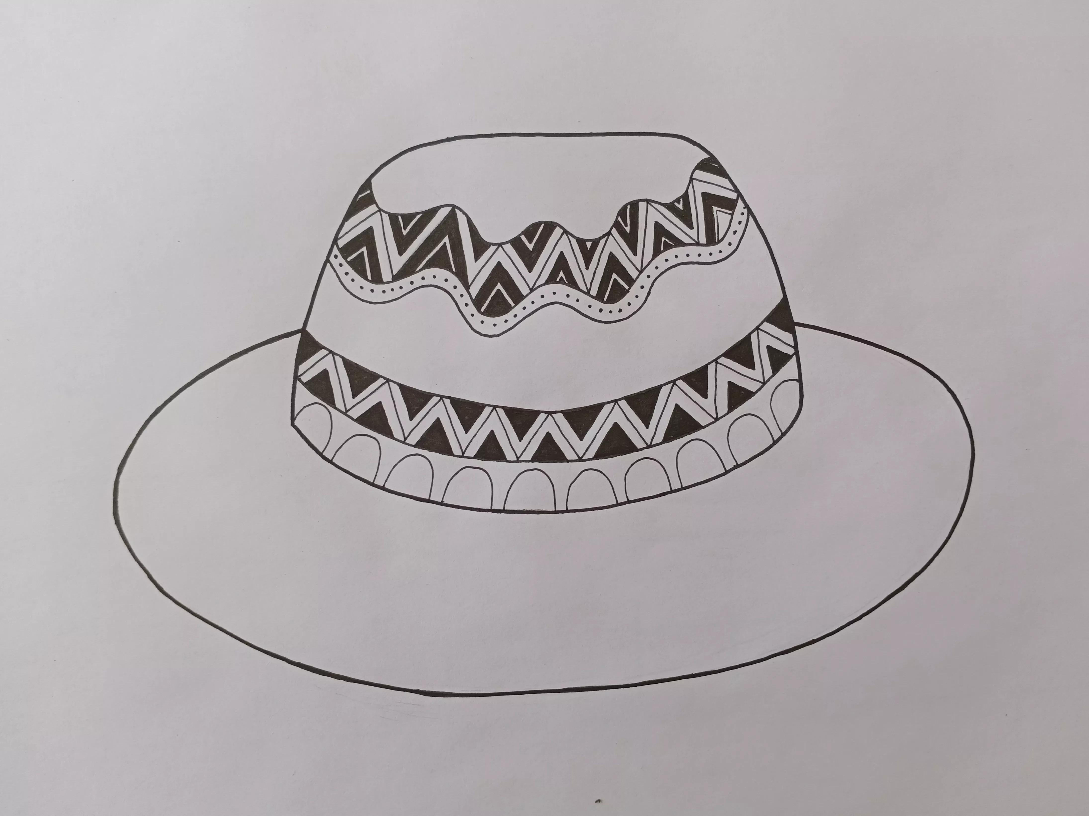 帽子线描创意画,帽子线描画装饰