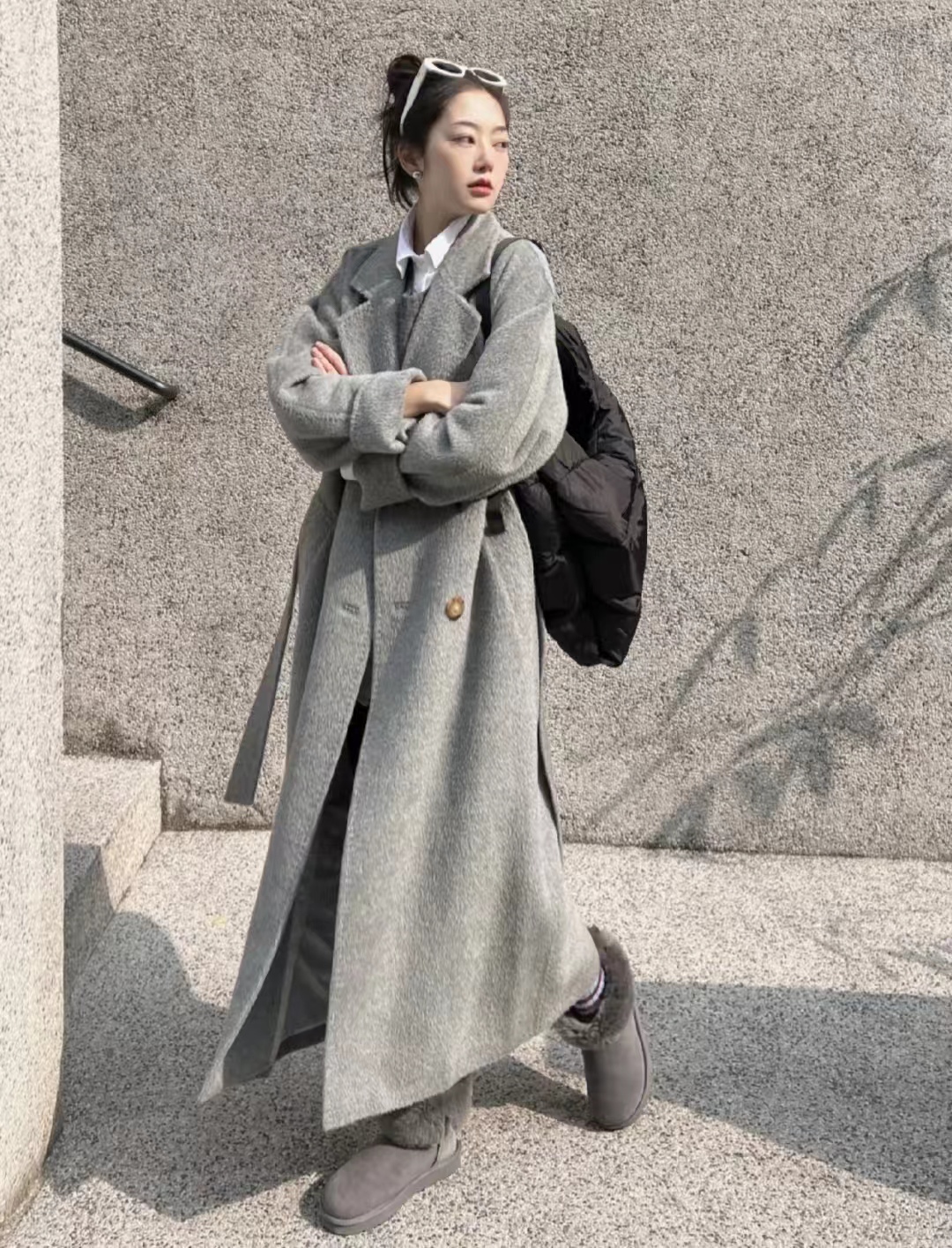 中款深灰色大衣怎么搭配好看,maxmaralabbro灰色大衣