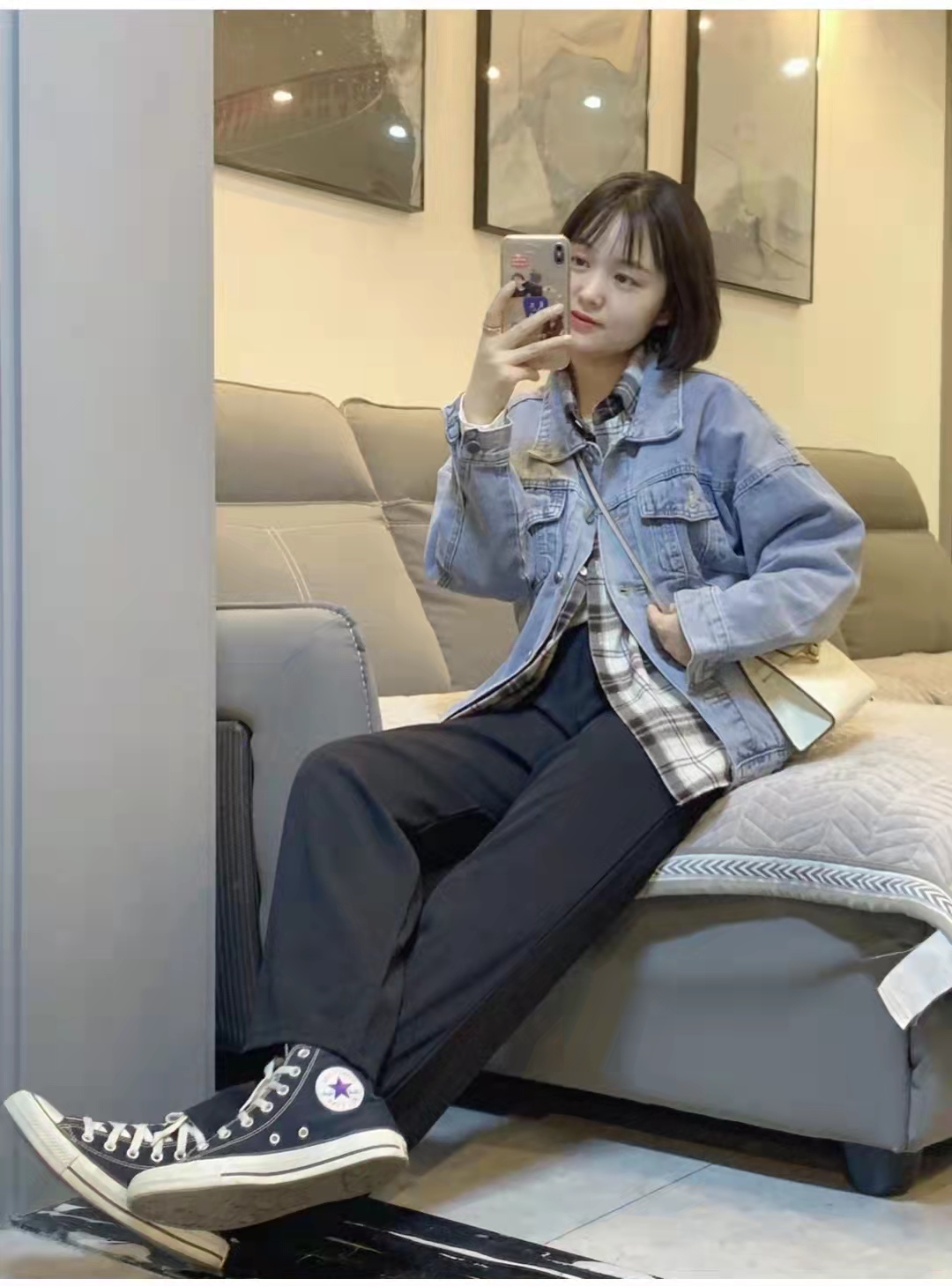 牛仔西装款外套搭配什么裤子好看,黑色牛仔外套怎么搭