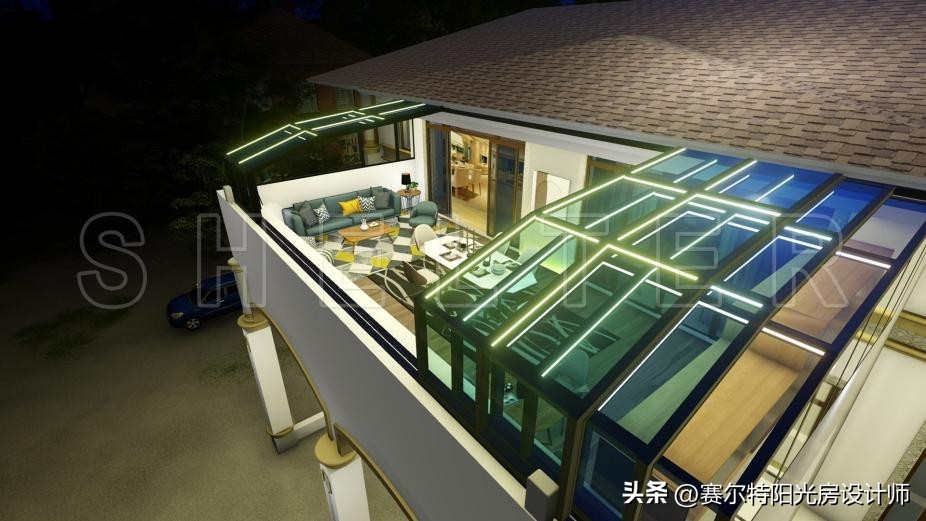 屋顶伸缩阳光房实拍,可开启屋顶折叠阳光房