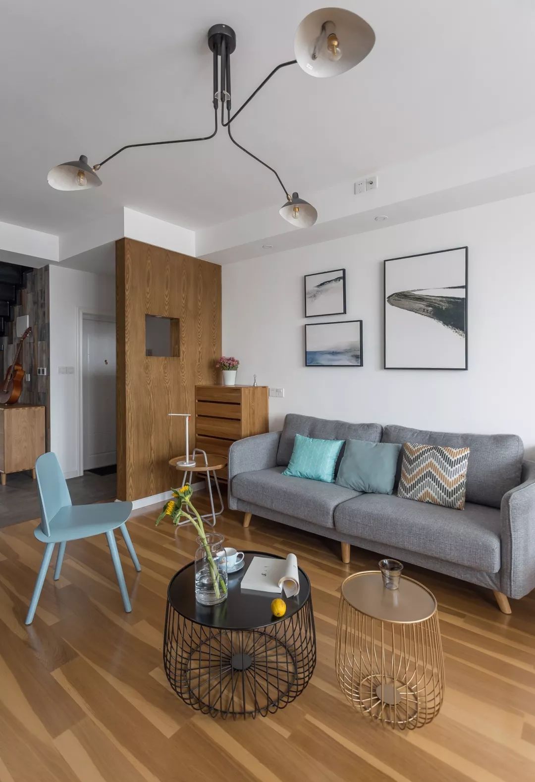 127平全屋木地板现代简约效果图,小复式木地板