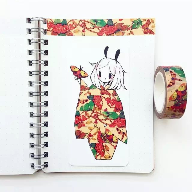 纸胶带做的小清新插画幼儿,胶带插画