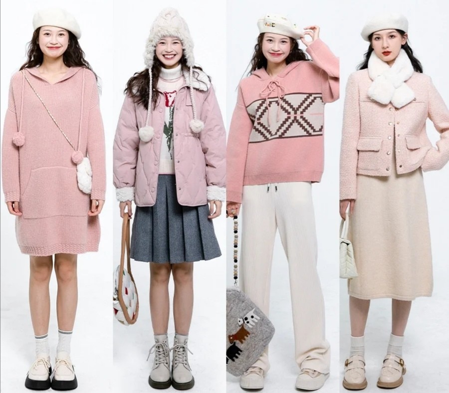 粉色系修身显瘦的穿搭女春秋,裸粉色显白又显嫩这样穿避免土气