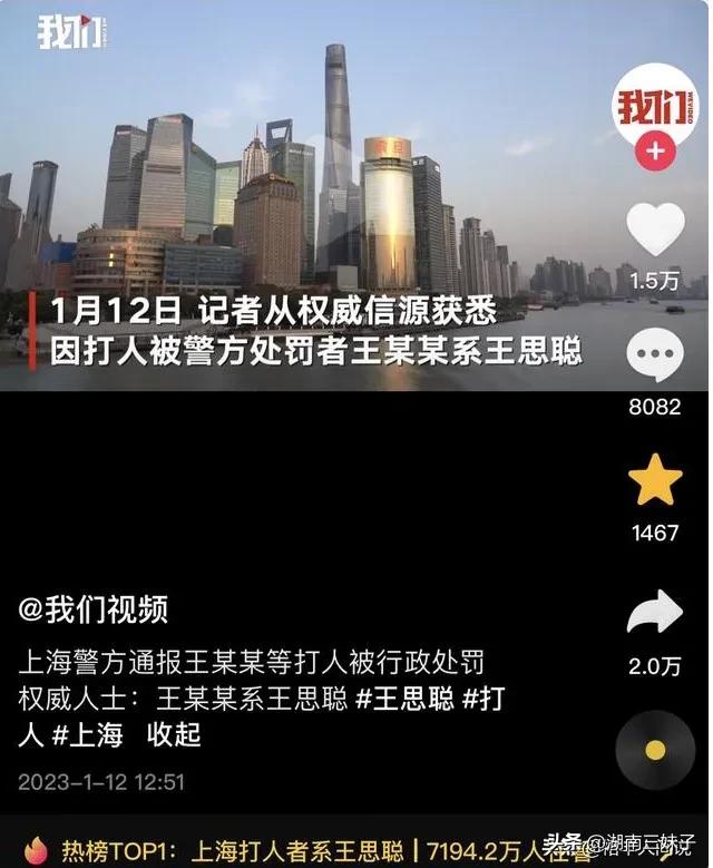 上海打人者王某某系王思聪,上海警方通报王某某殴打路人