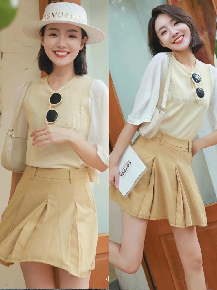 穿半截袖t恤,一字肩短袖针织衫配什么裙子好看