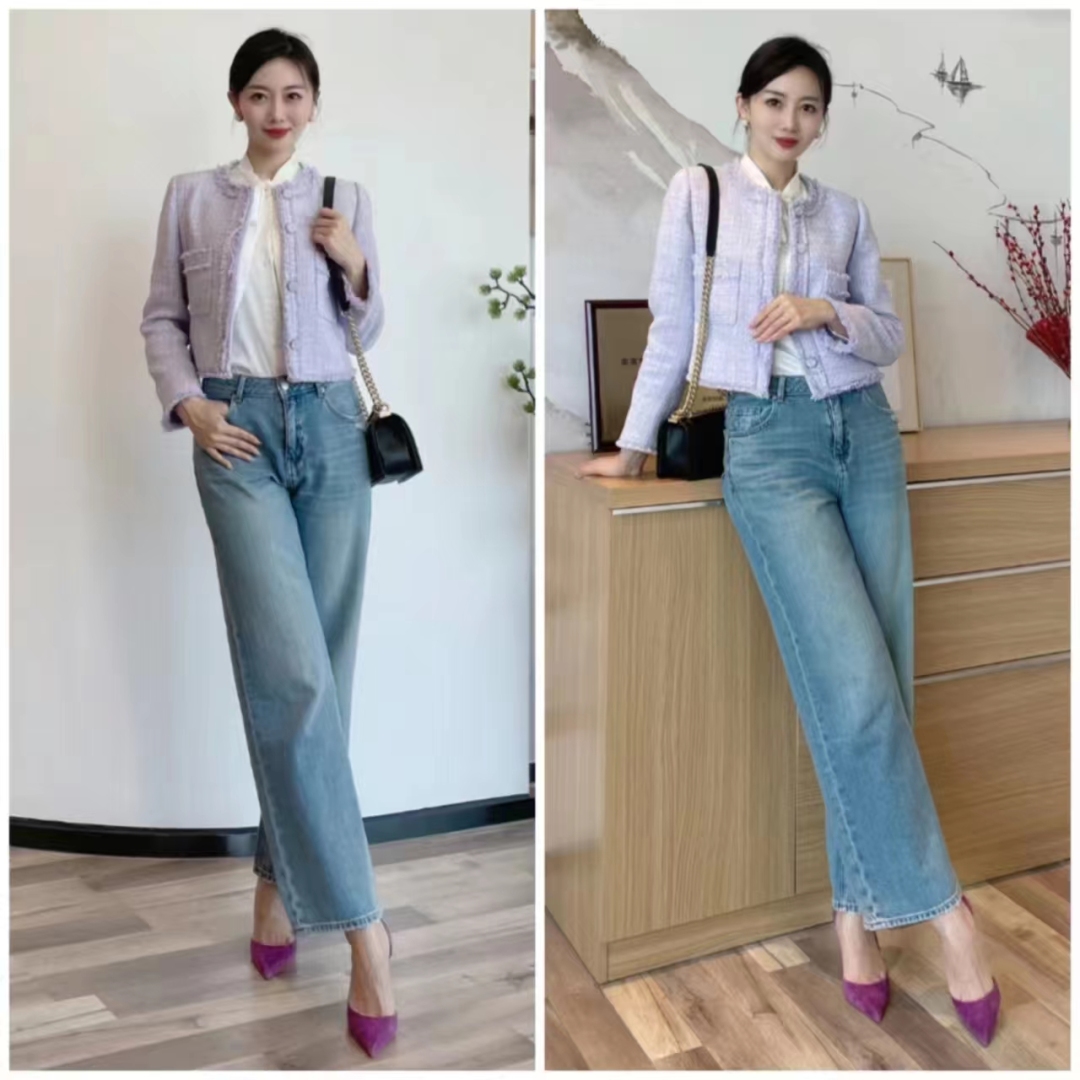 香芋紫小香风外套搭配什么裤子女,香芋紫短外套搭配什么裤子好看
