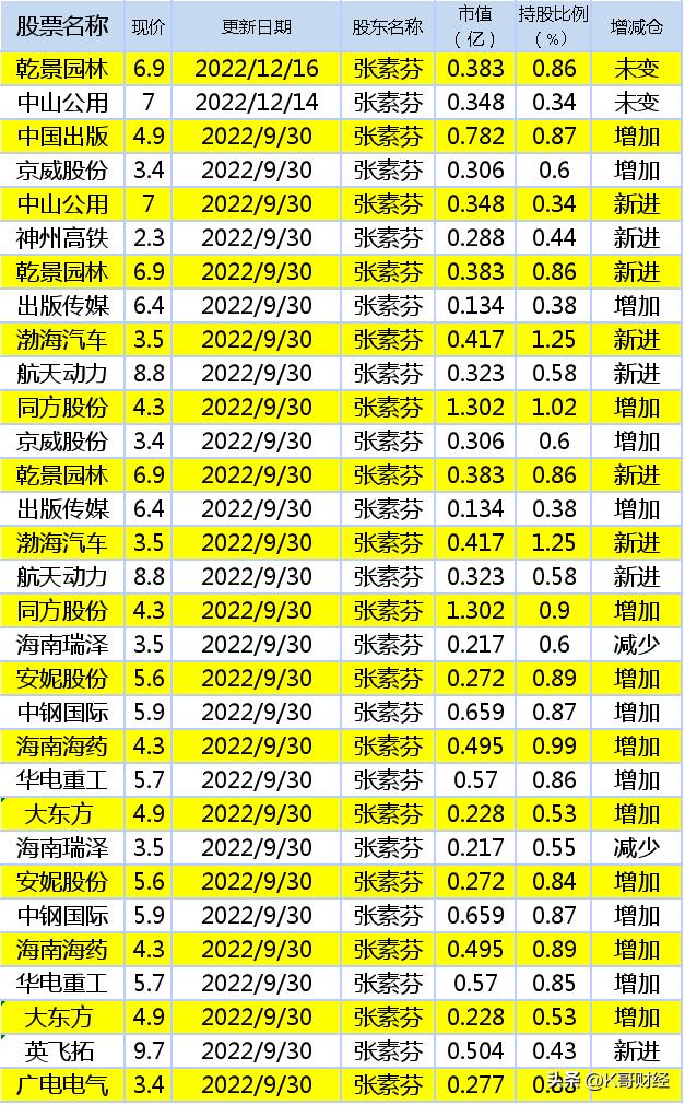 牛散张素芬现持有什么股票,牛散张素芬持有的股票