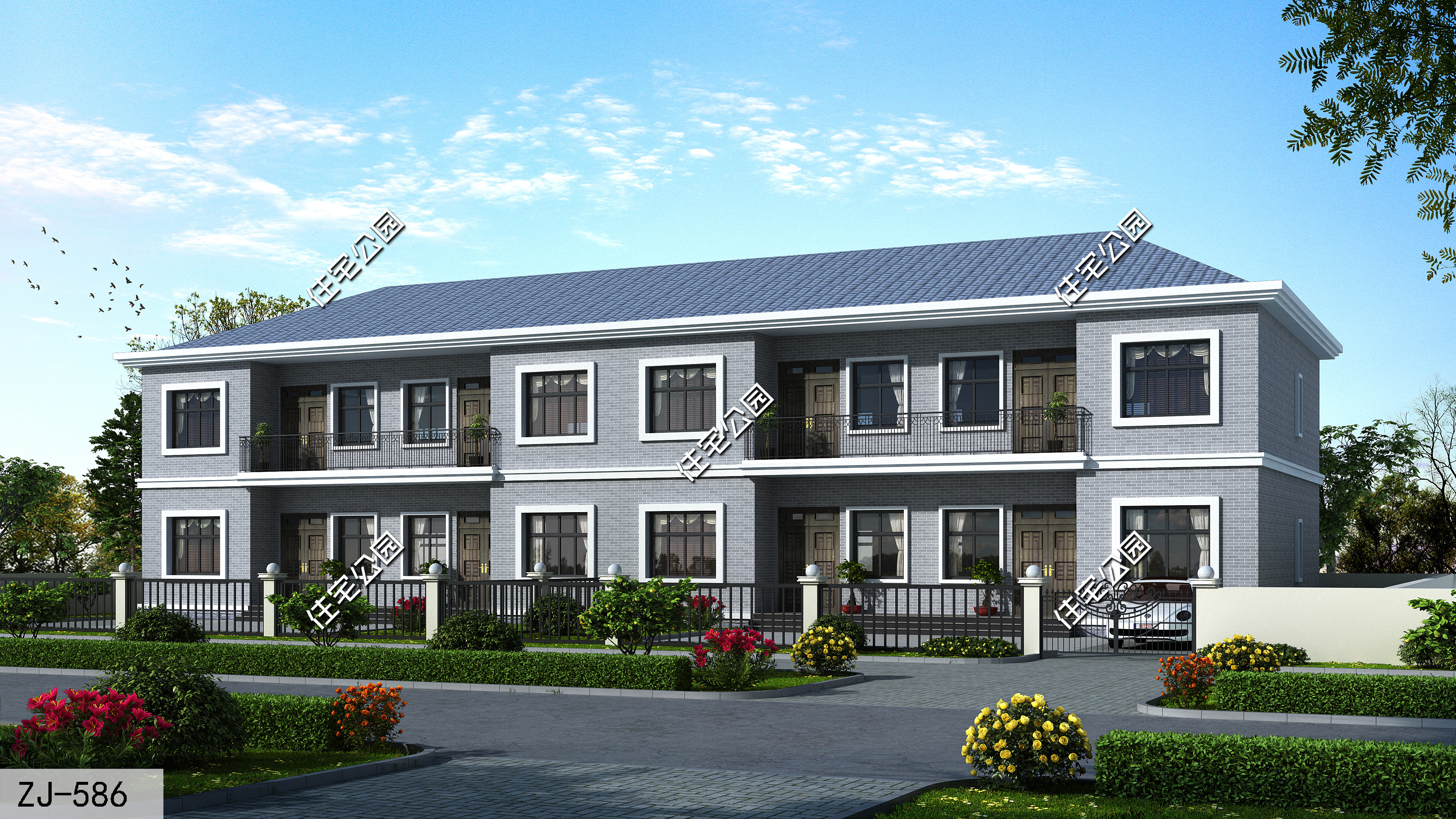 农村自建房二层对称小别墅外观图,开间12.8进深9.9二层别墅怎么设计