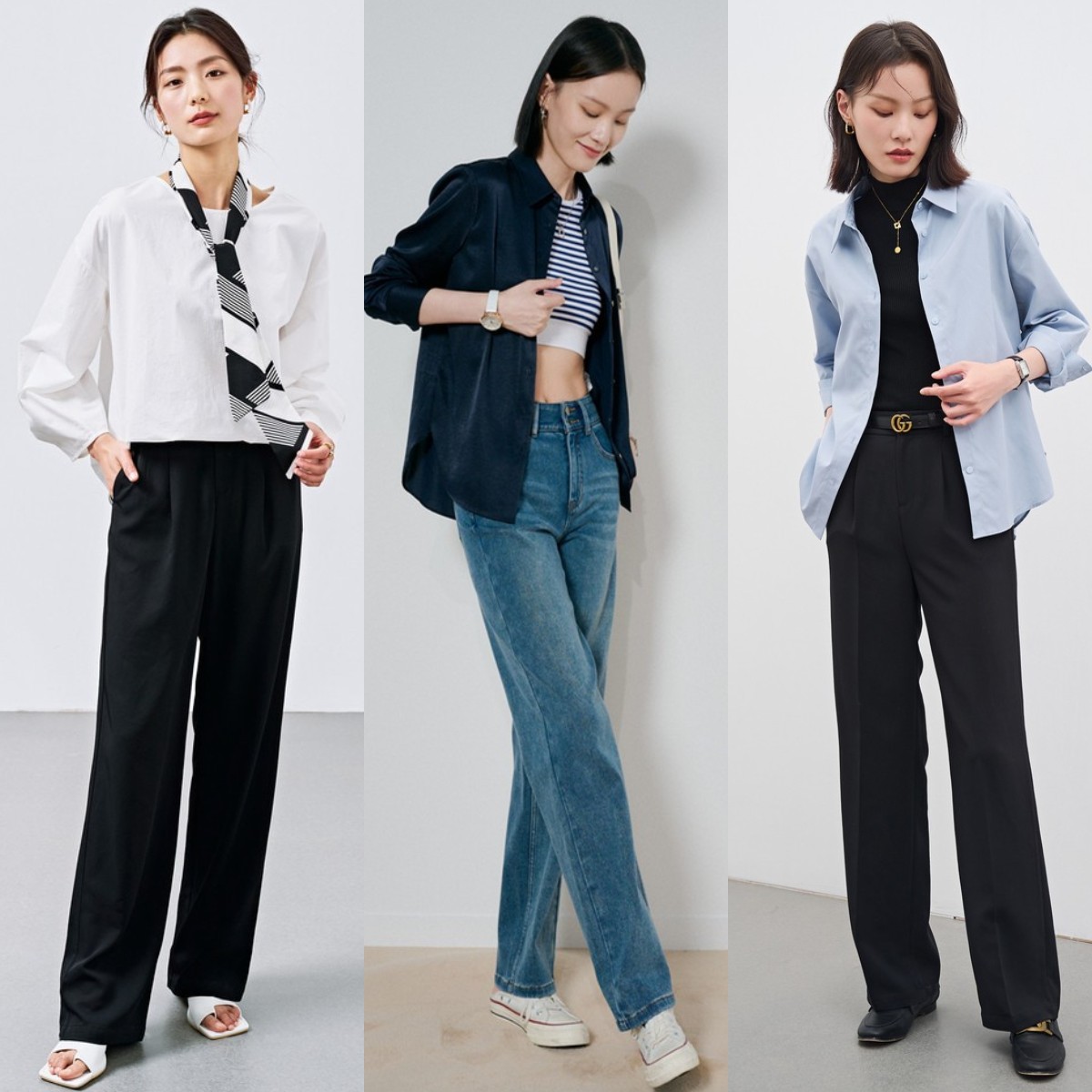 显瘦百搭阔腿裤这样穿好看又时髦,微胖穿衬衫搭阔腿裤