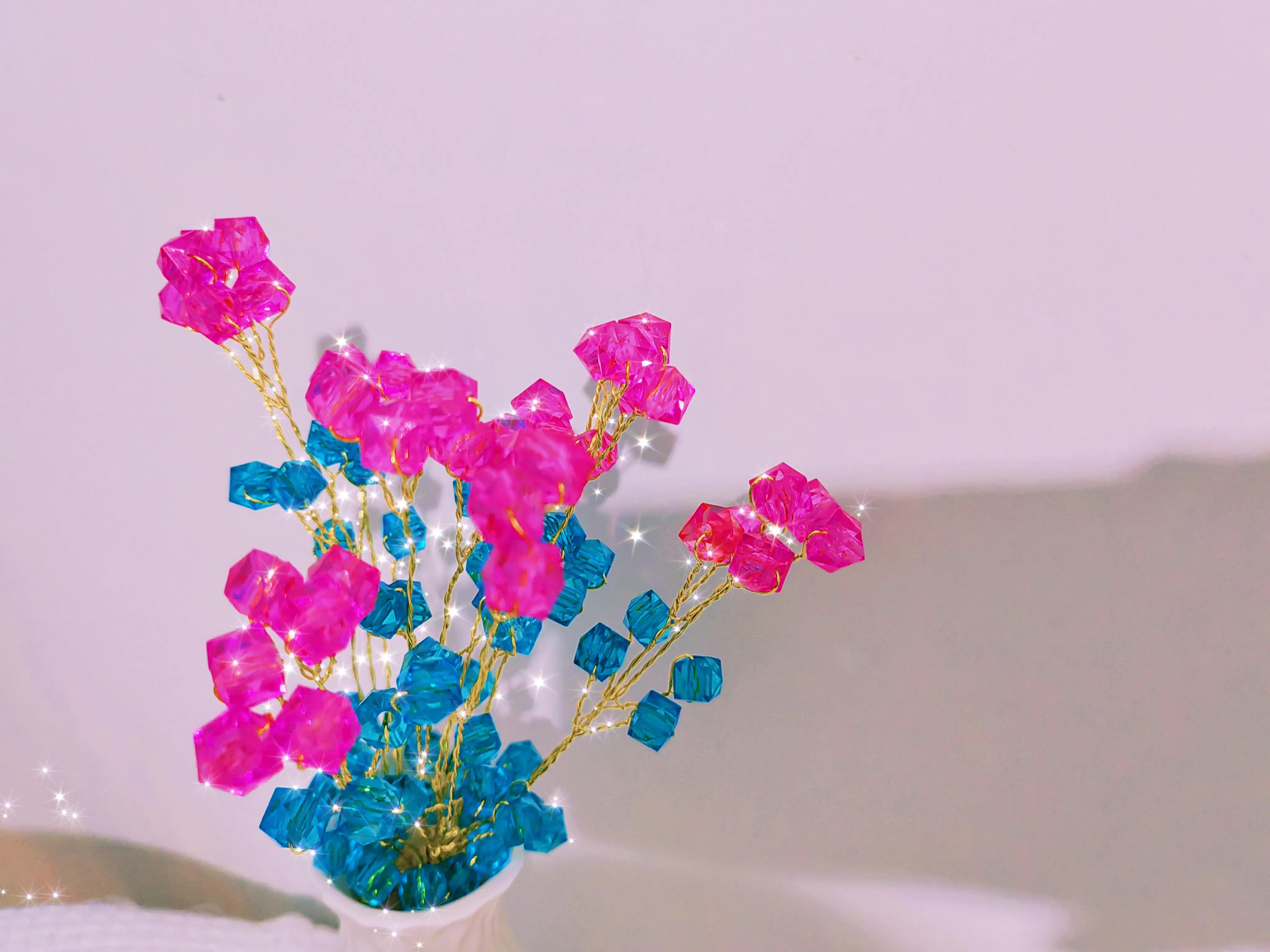 手工串珠的各种花,小红花耳钉串珠教程