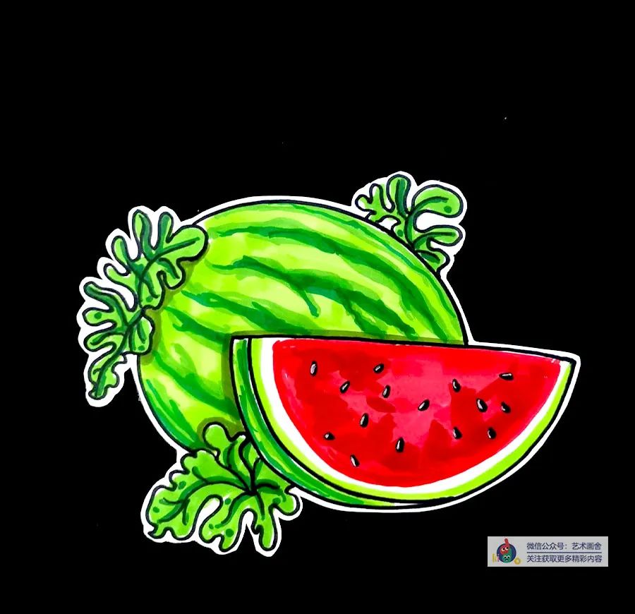 创意儿童画西瓜的画法,儿童画创意画夏天的西瓜和扇子