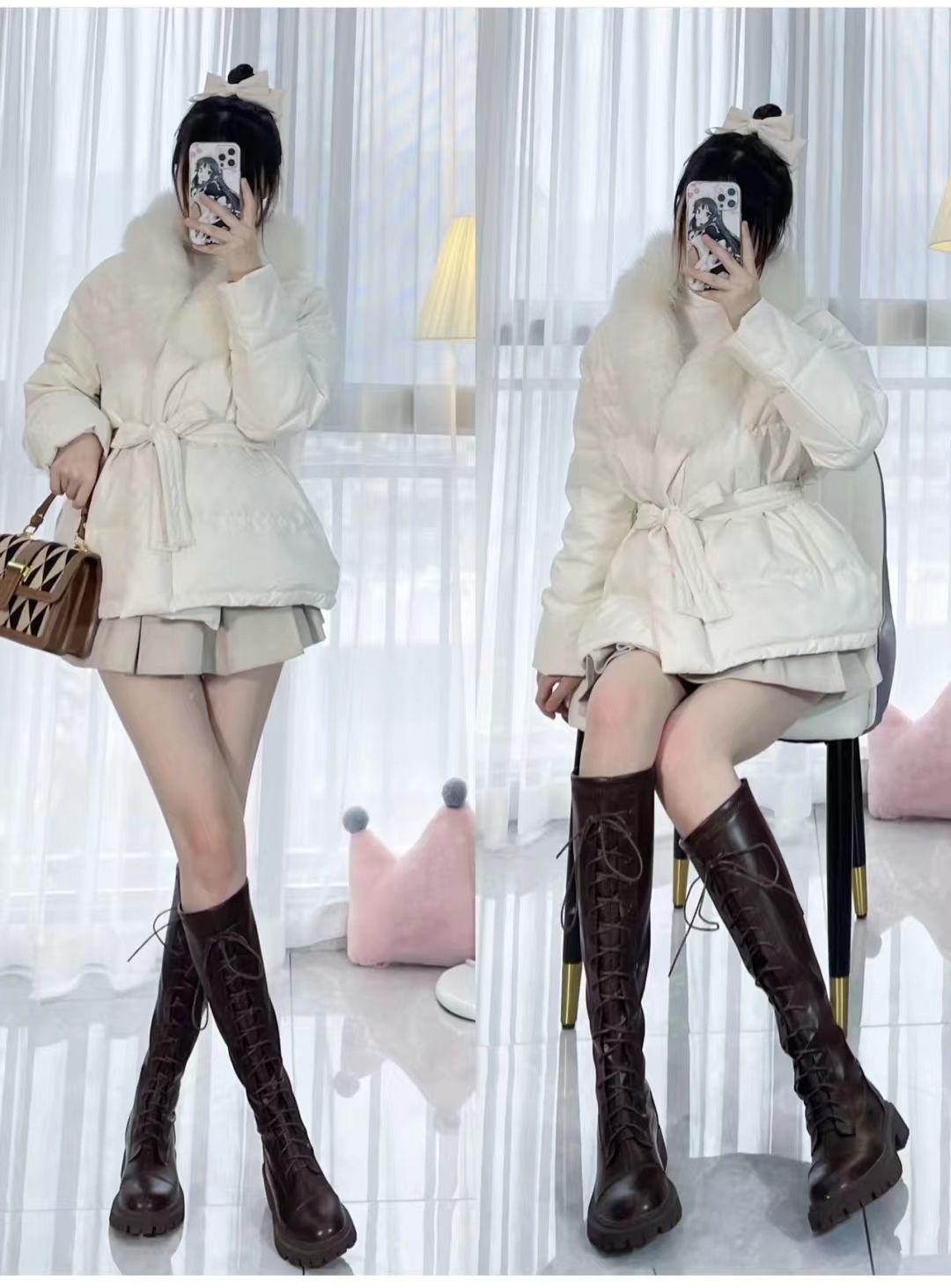 好穿又好搭时尚长筒宽靴,棕色长筒靴子女2022爆款洋气气质