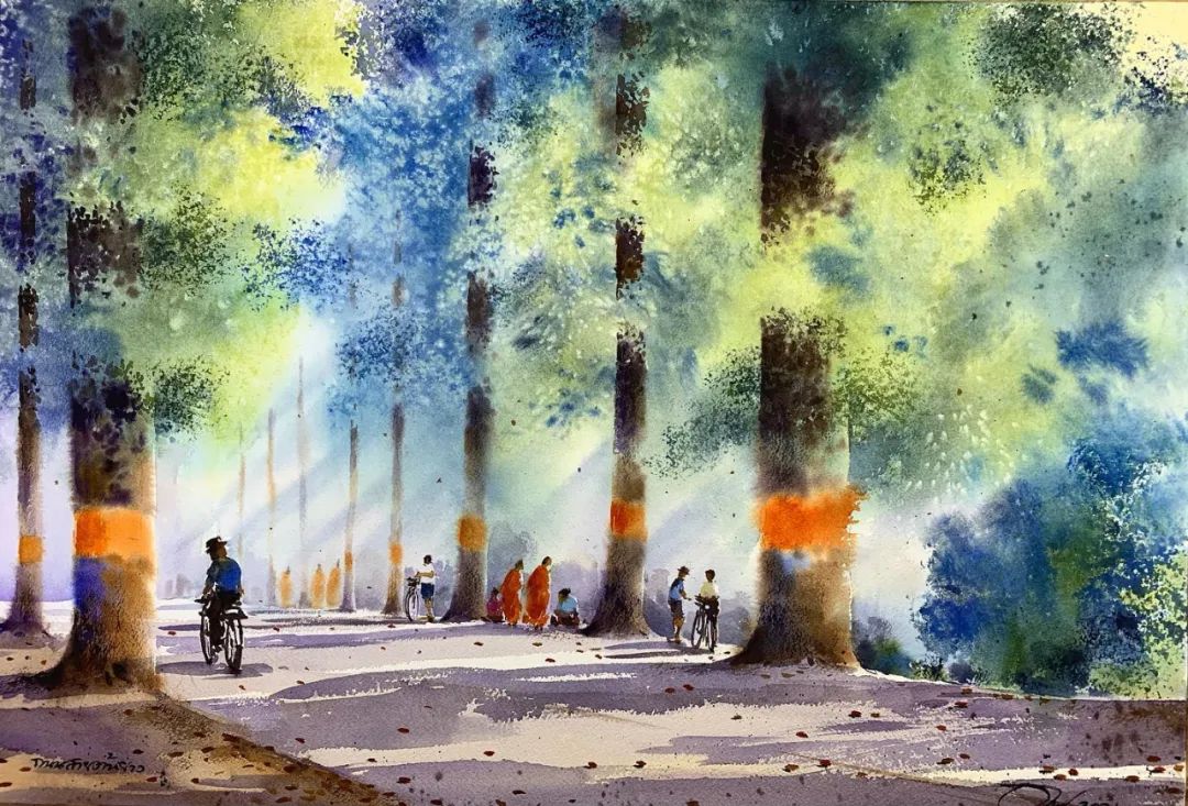 泰国水彩,泰国水彩画家绘画过程