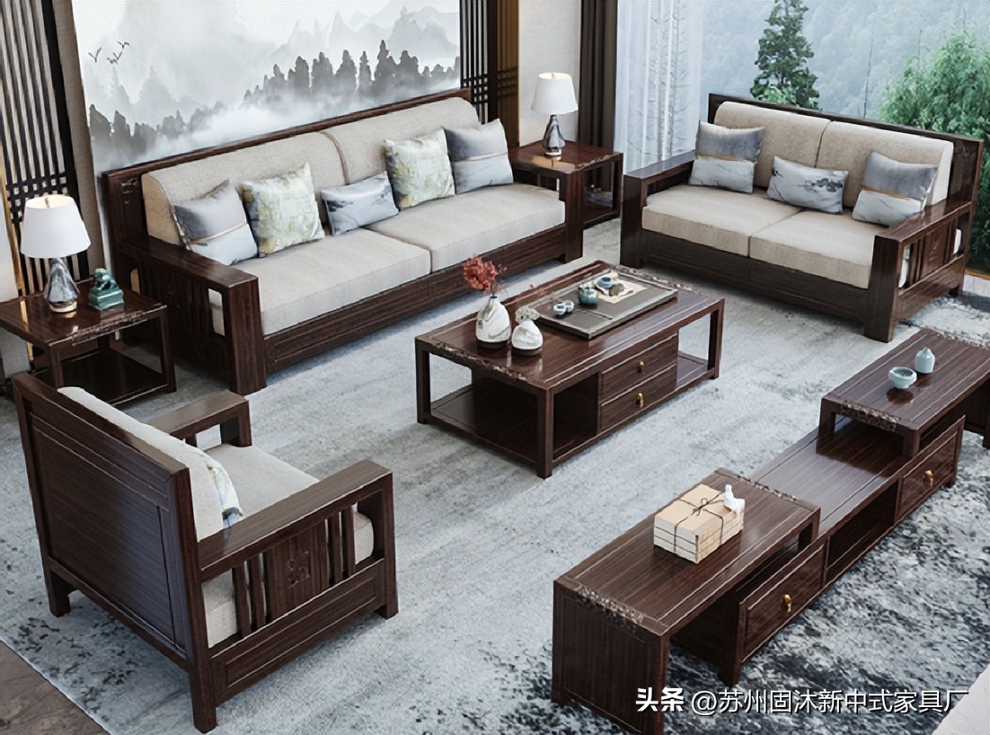 江苏简约新中式实木沙发,实木沙发小户型中式家具