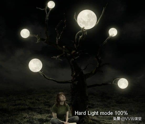 在Photoshop中创建带有月亮的树的超现实图稿，VV云课堂教程