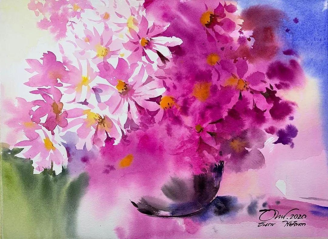 泰国水彩,泰国水彩画家绘画过程