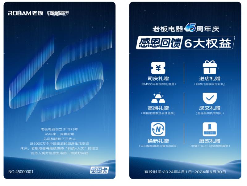 老板电器第几届中国厨房节,老板电器45周年红包
