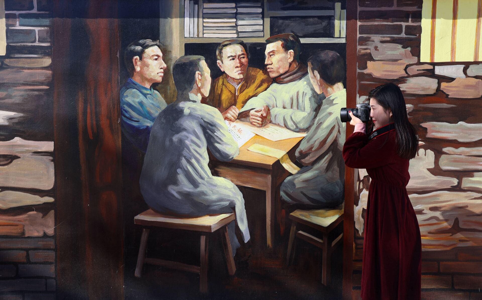 手绘3d风景,水彩风景画乡村田园古镇